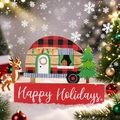 Décoration de Noël en bois forme camping-car avec motif écossais et vœux festifs - Q-G50 Camping-car de dessin animé avec arbre