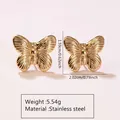 Élégantes boucles d'oreilles papillon en acier inoxydable doré au fini poli - Clous d'oreilles papillon polis (FYD6085) / Or