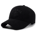 Classic black corduroy baseball cap with Rock & Roll embroidery and structured crown - Adjustable / Black with Black Embroidery