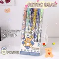 Pack of six erasable 0.5mm gel pens featuring vintage bear designs and colorful barrels - Retro Bear 6Pcs/Box-Carbon Black Ink