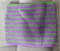 Cute knitted devil cat ear beanie featuring vibrant purple and green stripes design - Green and Violet
