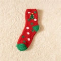 Christmas coral fleece sock with green Christmas tree and polka dots on red background - Embroidered Christmas Tree