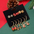Detailed view of Christmas earring set with reindeer, tree, and snowflake on black card - 6 Pairs/Set Bow Snowflake Reindeer
