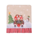 Coprisedia natalizio con gnomi in un camion e bordo plissettato a righe rosse - Color Lino Tre Piccoli Rudolphs