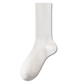 Classic white mid-calf cotton socks with ribbed cuffs on a clean white background - One Size / White