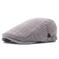Casquette plate rétro pour hommes à carreaux marron avec boucle réglable en bronze - Style à Boucle Latérale / Kaki