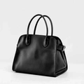 Sac cabas classique en cuir noir avec double poignée et intérieur spacieux pour travail - Petit (32x19x26cm) Avec Sangle / Noir