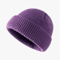 Minimalist purple knit beanie with wide fold-up cuff design on light gray background - 56-58cm(Elastic) / Purple