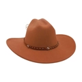 Camel wide brim western cowboy hat with silver star studs on a brown leather band - One Size / Khaki