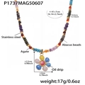 Bohemian colorful beaded necklace with drip oil flower pendant and stainless steel accents - Colorful Natural Stone Flower Style (P1737)