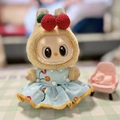 Blue cherry pattern doll dress with red cherry headband for plush pendant - Thread Cherry Skirt / First And Second Generation Keychains Are Compatible With La Cloth Dolls. Dolls Not Included.