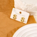 Minimalist golden balloon letter S stud earrings in polished stainless steel - S