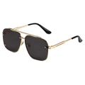 Lunettes de soleil carrées en métal doré avec double pont et verres gris pour hommes et femmes - Monture Dorée Verres Gris