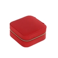 Mini red leather travel jewelry box with zipper closure and textured square exterior - Nude Red