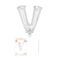 Silberner Folienballon Buchstabe V für Geburtstage mit Verpackung und Halm - Buchstabe V / Silber
