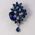 Elegant flower brooch with navy blue crystals and rhinestones in silver finish - XD9428-2 Blue Flower