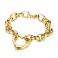 Golden heart pendant bracelet with thick round link chain and lobster clasp - Gold Bracelet