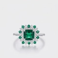 Luxurious S925 silver ring featuring an emerald-cut green stone with a halo of diamonds - US Size 5 / Square Style