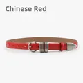 Slim Chinese Red leather belt for women with silver metal buckle and ring accents - China Red