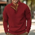 Men's burgundy corduroy long sleeve sweatshirt featuring a buttoned collar and elbow patches - S / Tops / Burgundy
