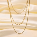 Three-layer 18K gold plated stainless steel necklace with paperclip and box chains - Triple Layer Chain Style (H57) / Gold