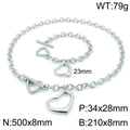 Silver stainless steel jewelry set with hollow heart pendants and OT buckle - Steel Color Set (KS138374-Z)