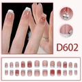 24pcs French style red gradient press-on nails with silver tips and rhinestone accents - Pink Ombre French Style With Rhinestones (D602 With Glue)