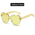 Fashion rimless heart-shaped sunglasses in translucent yellow for a trendy street look - Yellow