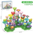 156-piece DIY floral building block garden set with multi-colored stems and petals - 156 Pieces Set