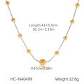Details zur zweifarbigen Stahl-Halskette mit Maßen 41+5,5cm und 12,8g Gewicht - Gold Silber Gemischte Große Perlen Stil (HC-N40499)