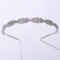 Elegant silver metal leaf headband with sparkling clear rhinestones for bridal hairstyle - Silver