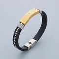 Men's black silicone bracelet with gold stainless steel Lord's Prayer plaque - Lord's Prayer Gold Color (KB186171-JZ)
