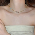 Close-up of a colorful beaded necklace with pearls and gold beads on a model - Colorful Natural Stone Style (3#)