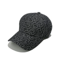 Detail of dark denim baseball cap featuring an intricate all-over heart jacquard pattern - M (56-58cm) / Black