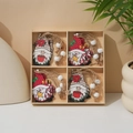 Detailed view of wooden Christmas gnome ornaments in a four-grid gift box with beads - 4-Grid 12Pcs Colorful Coffee-C