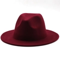 Classic wide brim wine red wool fedora hat with a pinched crown and smooth felt finish - Burgundy