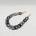 Close-up of marble pattern acrylic fishbone chain with premium gold lobster clasps - Grey & Black