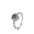 Elegante anello halo in argento S925 con zircone cubico rotondo ed effetto iridescente - US 5 / Stile con Pietra Multicolore Tonda (RHR1245)