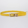 Women's yellow woven skinny belt with stylish gold metal buckle and knotted design - 110*0.8 / Yellow