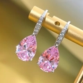 Sparkling S925 silver pink pear-shaped moissanite earrings with micro-pave setting - Pink Diamond Teardrop Earrings Led-102