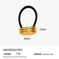 Minimalist elastic hair tie with three linked gold stainless steel rings on white background - Simple Rectangular Buckle Style / Gold