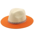 Two-tone woven Panama straw hat in beige and orange with a sparkling rhinestone band - M (56-58cm) / Rice White Crown / Orange Brim