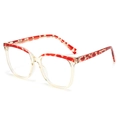 Retro cat-eye blauw licht bril met rood-wit schildpadpatroon en transparant montuur - Geel en Rood Patroon