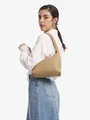 Chic khaki hand-woven leather shoulder bag styled on model for a trendy daily outfit - Shoulder Bag Set / Apricot