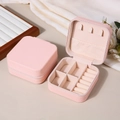 Pink PU leather jewelry organizer box with zipper and multi-functional inner storage - Nude Pink