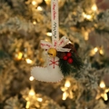 Calza di Natale in feltro bianco con pigna e nastro con scritta Merry Christmas - Stile 2 (Calza di Natale Bianca)