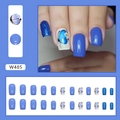 Blue butterfly press-on nails set with glitter and floral designs in 24 pieces - Cool Clear Blue (W485)