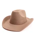 Chapeau de cowboy classique en feutre de laine marron clair avec bord large et élégant - M (57cm) / Khaki Foncé