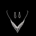 Elegant silver V-shaped rhinestone necklace and teardrop earrings bridal jewelry set - G0029 2-Piece Set