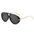 Moderne Pilotenbrille mit schwarzem Rahmen, goldenen Metallbügeln und grauen Gläsern - Schwarzer Rahmen Schwarz Graue Gläser
